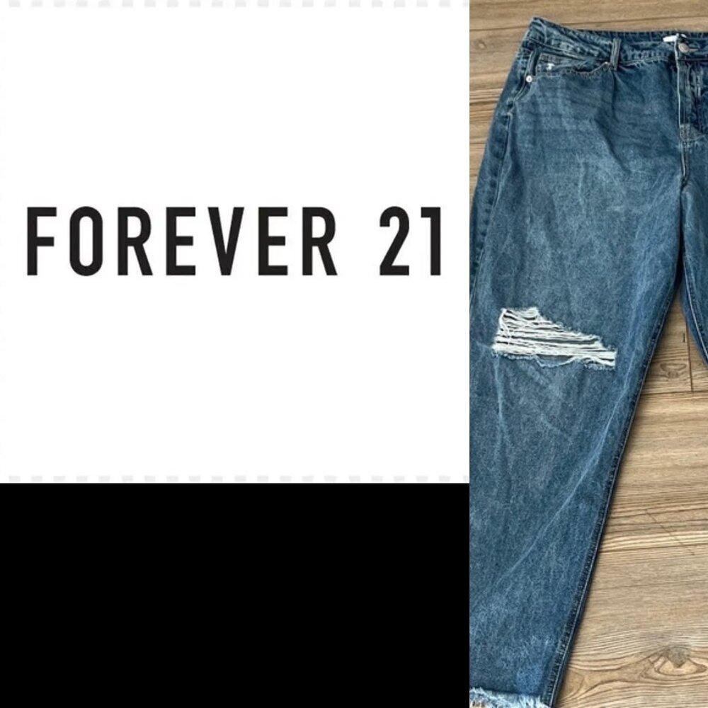 Forever 21 Blue Distressed Straight Leg Jeans